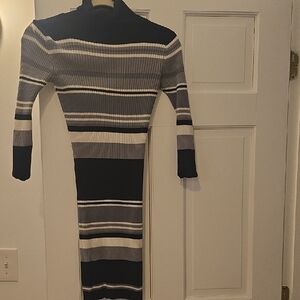 VENUS Long Sleeve Striped Dress - Black, Gray, White